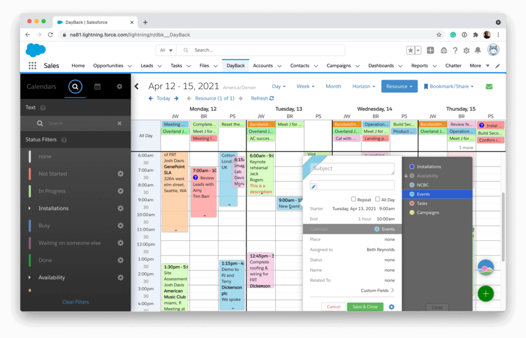 Select a Salesforce Calendar