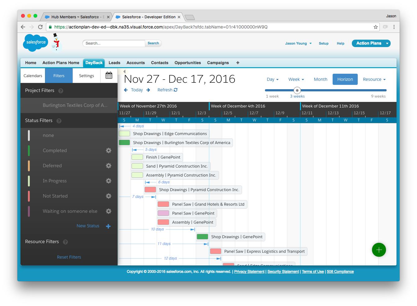 DayBack Calendar showing All Salesforce Action Plans