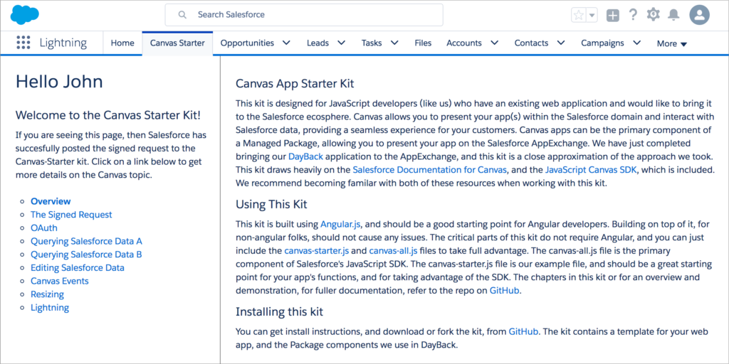Canvas App Example for Salesforce