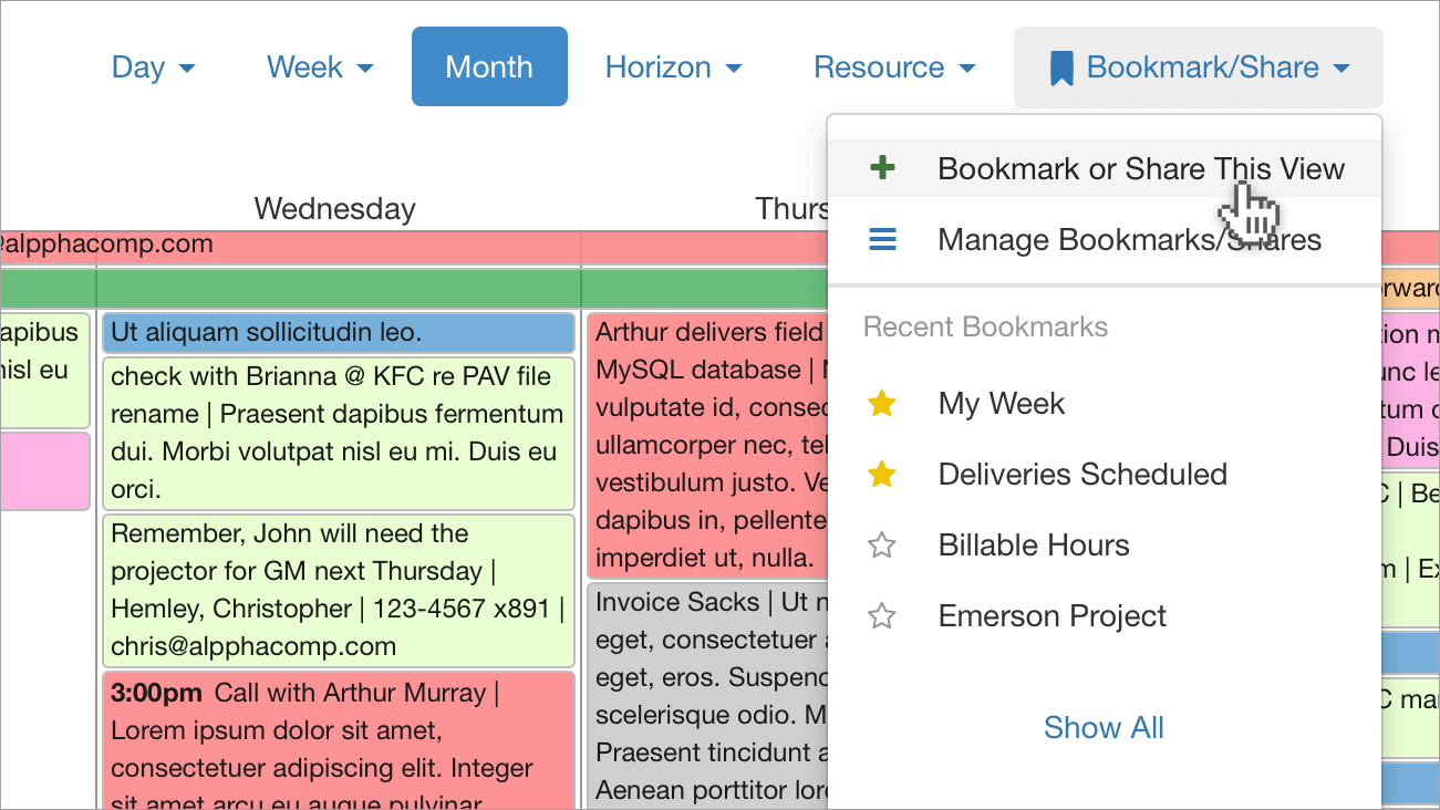 Bookmark DayBack Calendar