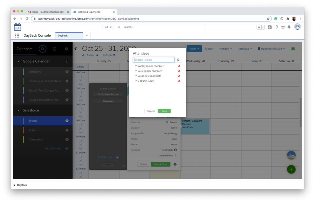 Select attendees in Salesforce Calendar