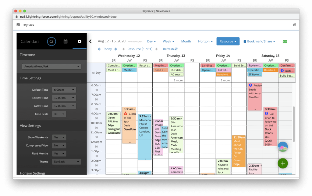 New calendar window in Salesforce