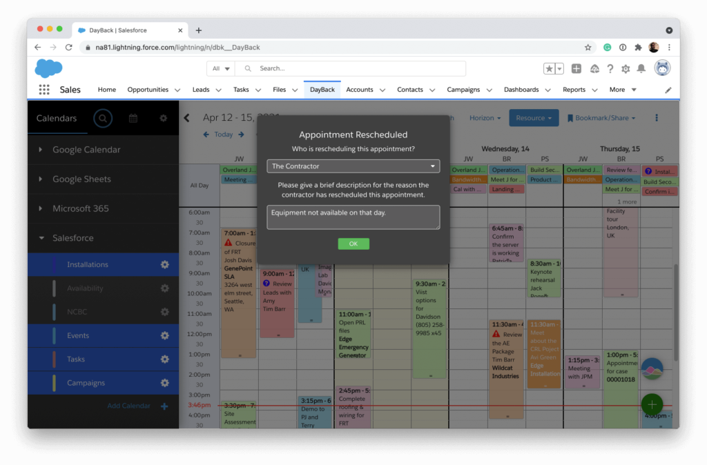 Conditional fields inside a calendar workflow.