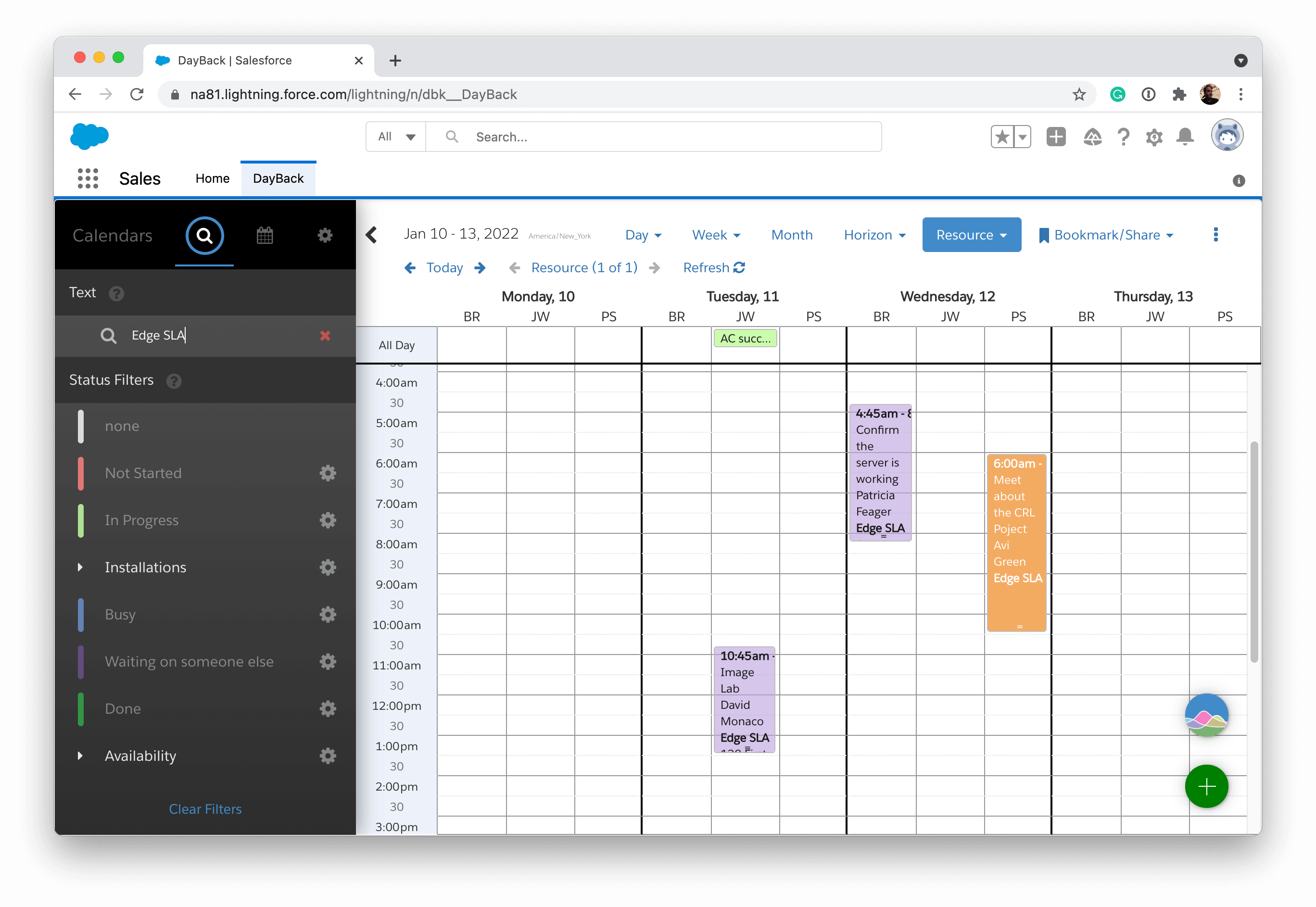 Text search in DayBack Calendar for Salesforce (screenshot)