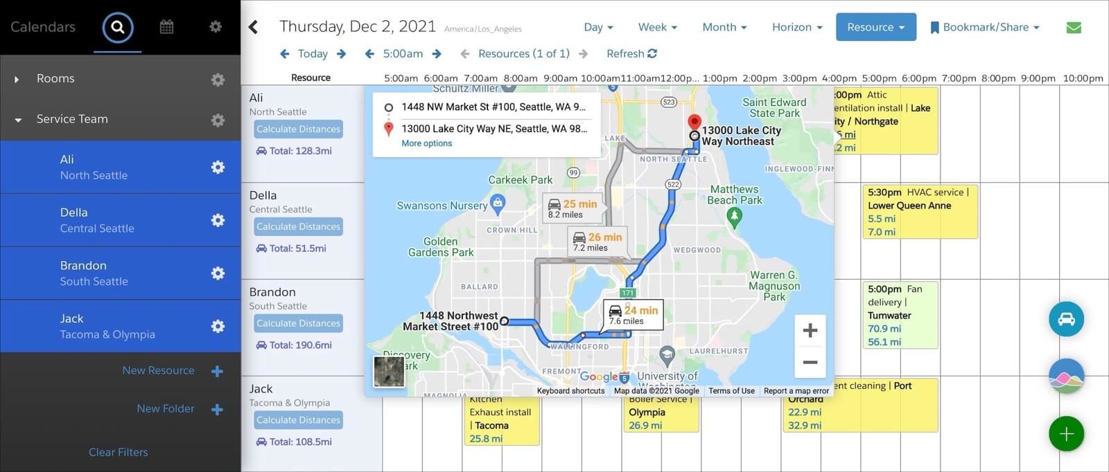 Routes, Distances, and DriveTimes DayBack Calendar