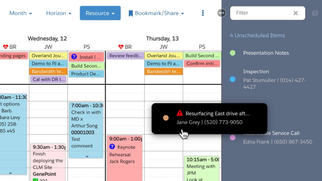 Unscheduled Items Salesforce Calendar